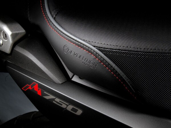 Embossed REVolution logo is an elegant touch on Sargent's REVolution and DIY kits for the Honda Transalp available on the CFX with Red Welt version.